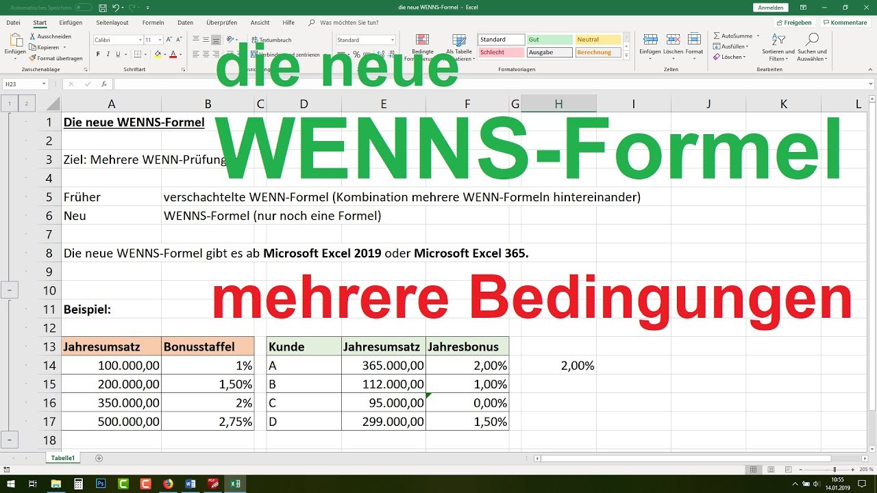 ► Excel WENNS Funktion - Excel Wenn Dann Funktion verschachtelt [mehrere Bedingungen, 2019, 365]