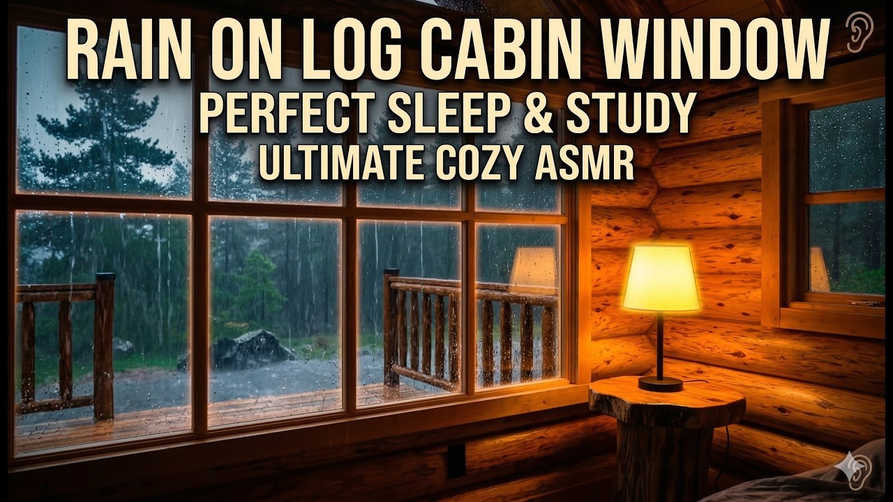 Rainy day in a Cozy Log Cabin | ASMR Rain Sounds for Sleep & Study