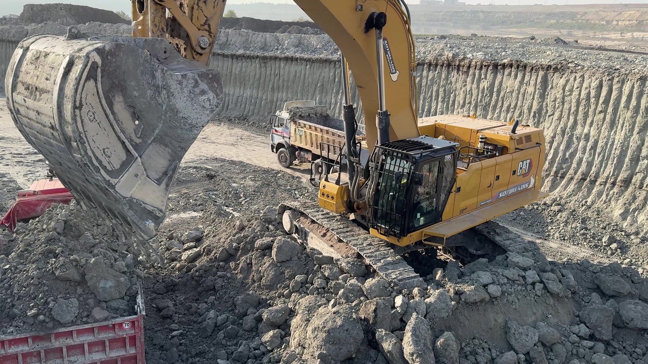 Caterpillar 395 Excavator Loading Overburden On 4 Axle Trucks - Sotiriadis Mining Works 4k