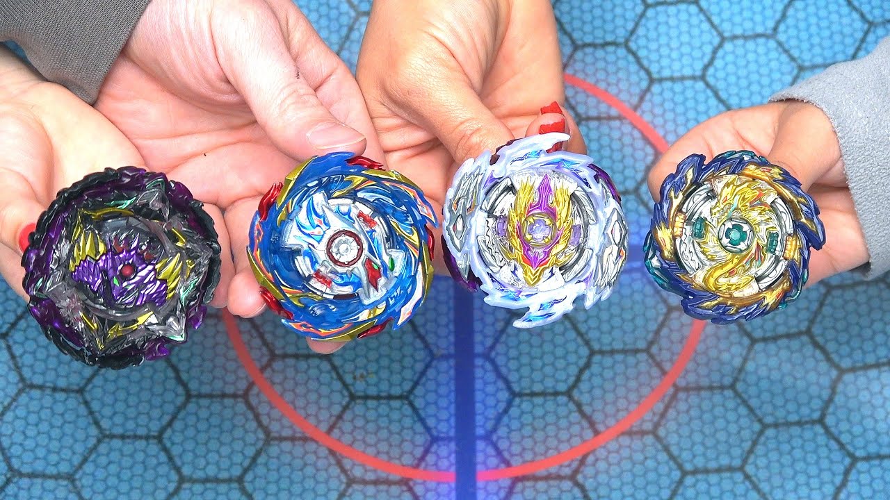 LUCIFER THE END vs RAGE LONGINUS vs MIRAGE FAFNIR vs HELIOS VOLCANO | Beyblade Burst Sparking