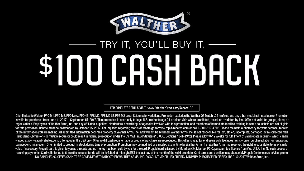 Walther Arms $100 Rebate on PPQ & PPS