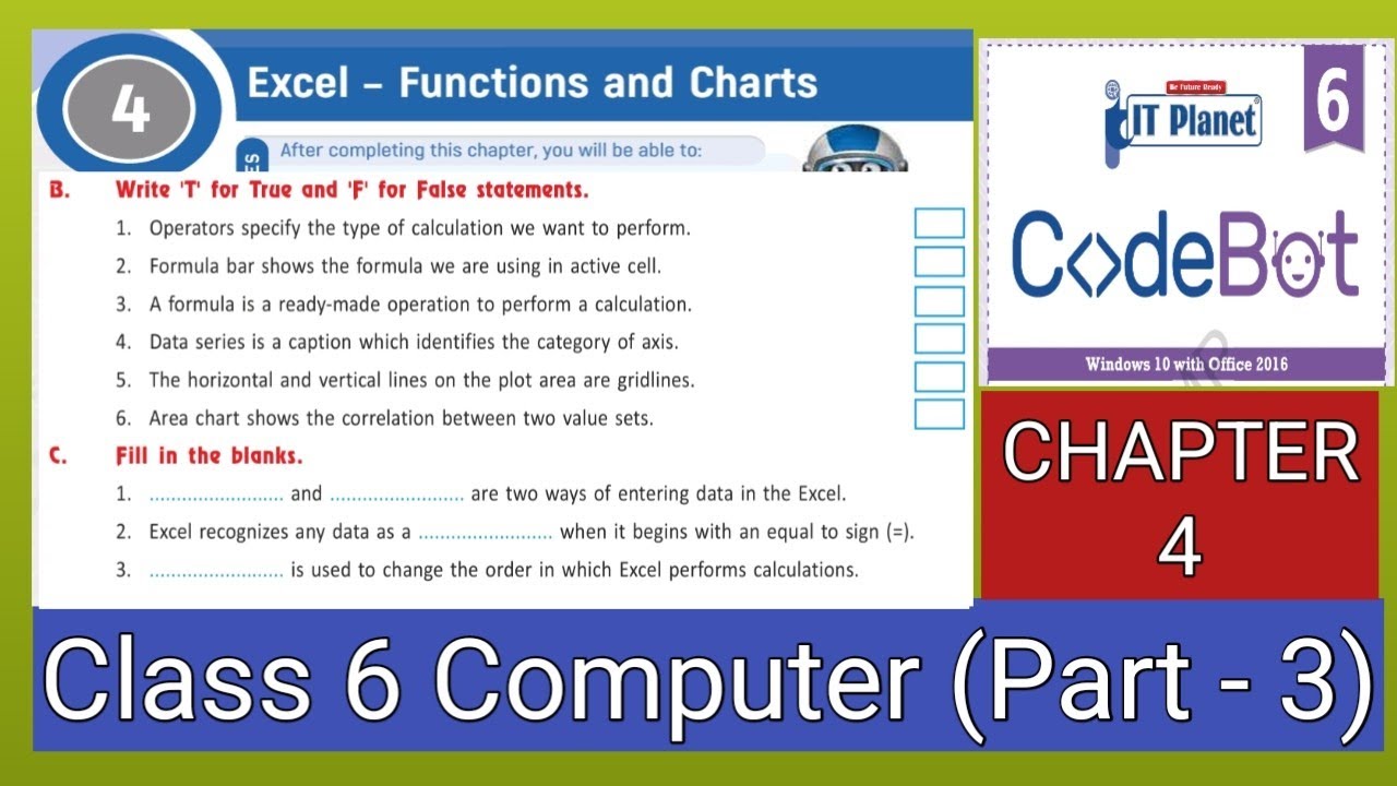 Exercise Solutions of Excel - Functions and Charts Part 3 | Chapter 4 Class 6 Computer #codebot #aps
