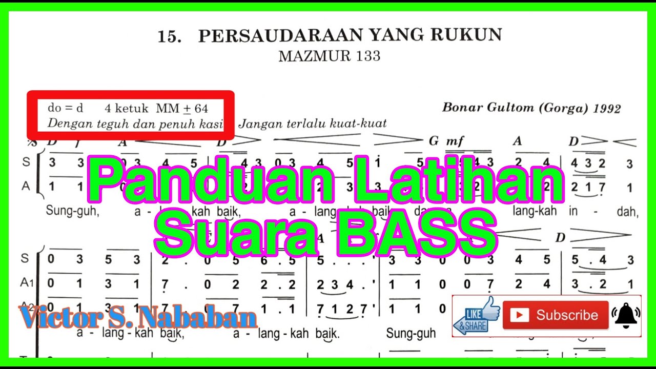 Panduan Latihan Suara BASS || Persaudaraan Yang Rukun - Maz 133 || Cipt. Drs. Bonar Gultom (GORGA)