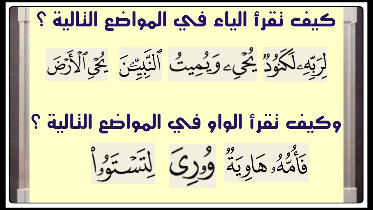 كيف تقرأ الياء والواو وصلا ووقفا في المواضع التالية ؟ وهل هناك فرق بينهم ؟ ومتى تثبت ومتى تحذف ؟