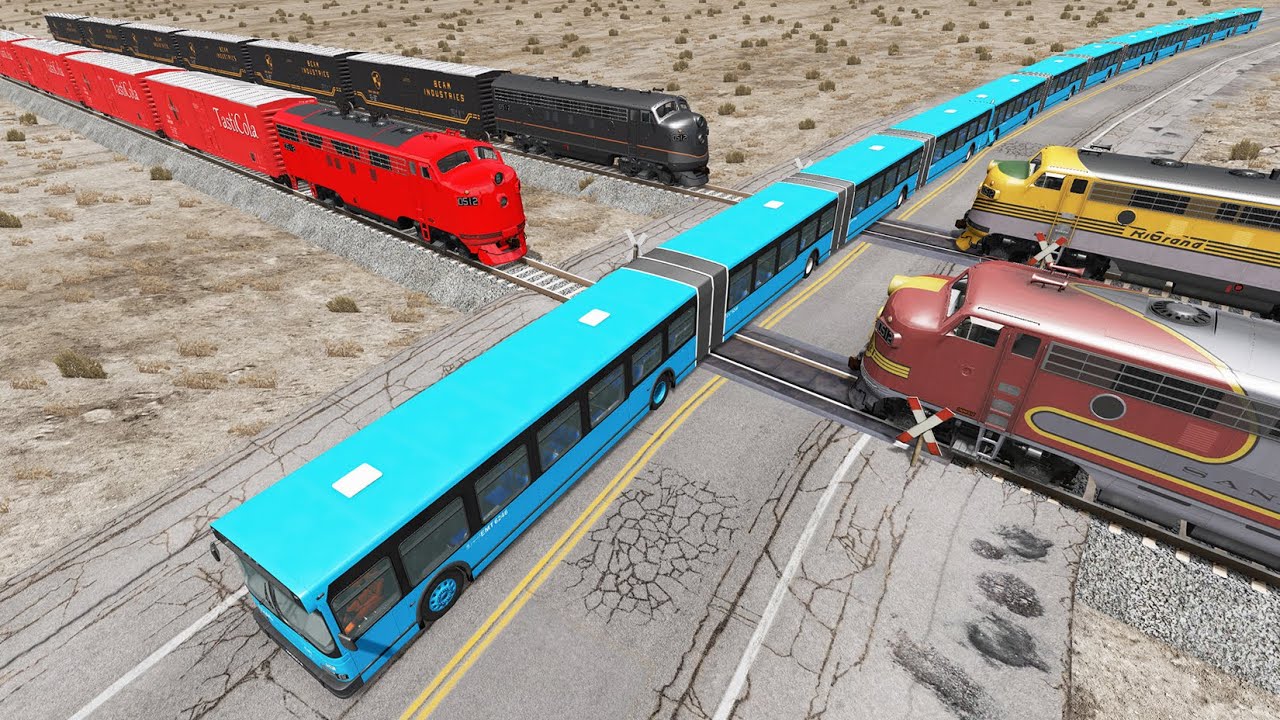 Long Articulated Bus Accident on Rail #56 - Beamng.Drive | Dancing Cars