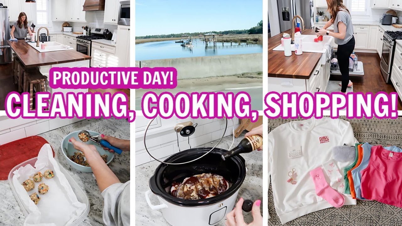 PRODUCTIVE Stay-at-Home Mom Routine | Cleaning, Cooking, & Shopping