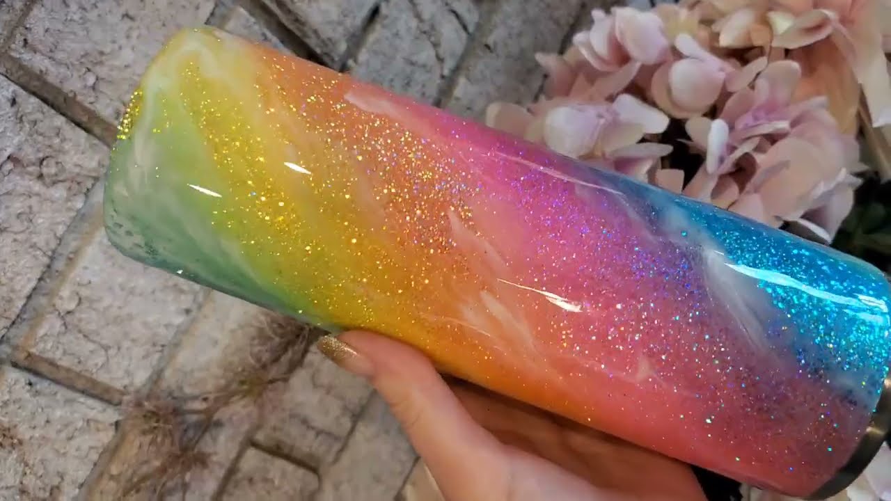 Rainbow Swirl Milky Way Tumbler, glitter Tumbler making, epoxy method