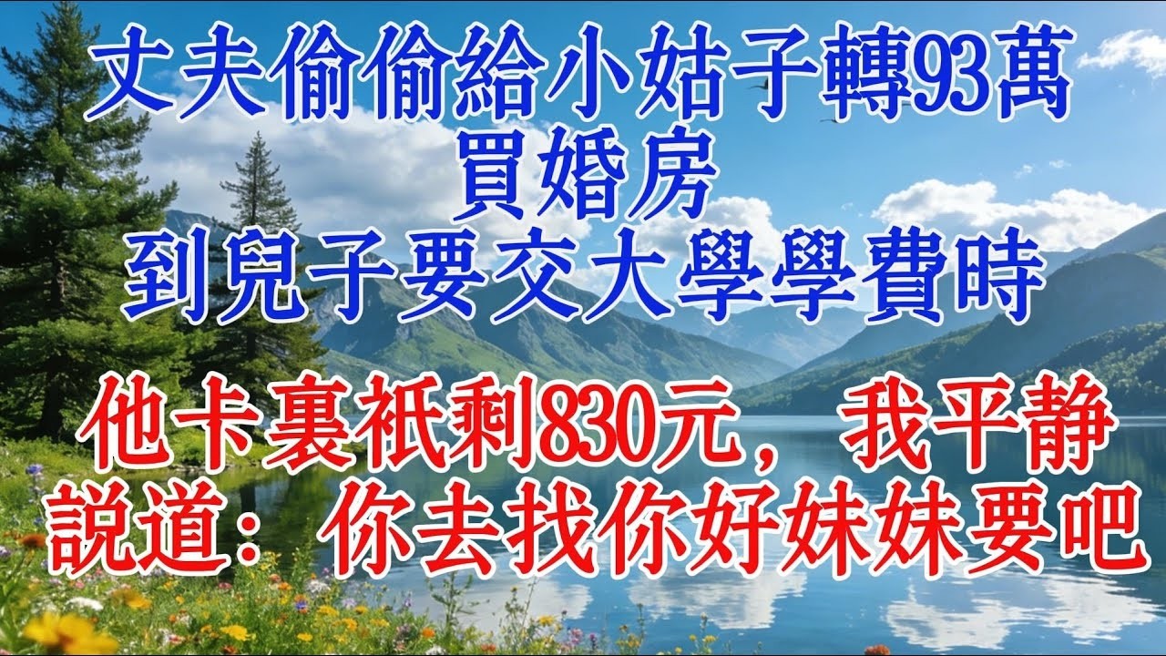 丈夫偷偷給小姑子轉93萬買婚房，到兒子要交大學學費時，他卡裡只剩830元，我平靜地說道：你去找你好妹妹要吧#婆媳 #故事 #人生感悟