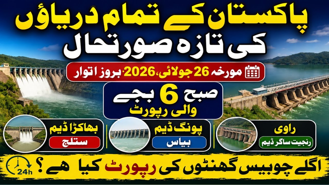 Pakistan Rivers Update | Flood Situation & Dam Levels | 26 July 2026 | 6:00 AM | Tarbela, Mangla