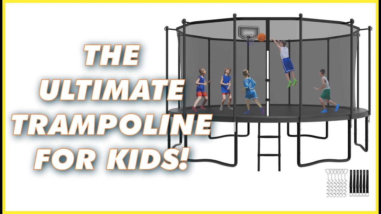 YORIN 16FT Outdoor Trampoline with Basketball Hoop & Enclosure Net Heavy Duty for Kids & Adults