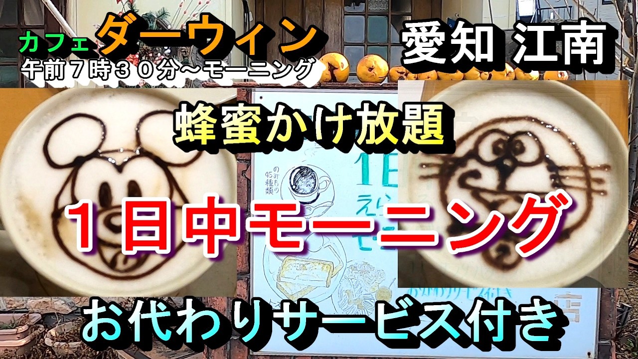 【愛知 江南 １日中モーニング  お代わりサービス付き 蜂蜜かけ放題 カフェ・ダーウィン】愛知県江南市東野町郷前西72 2026年2月5日(木曜日)