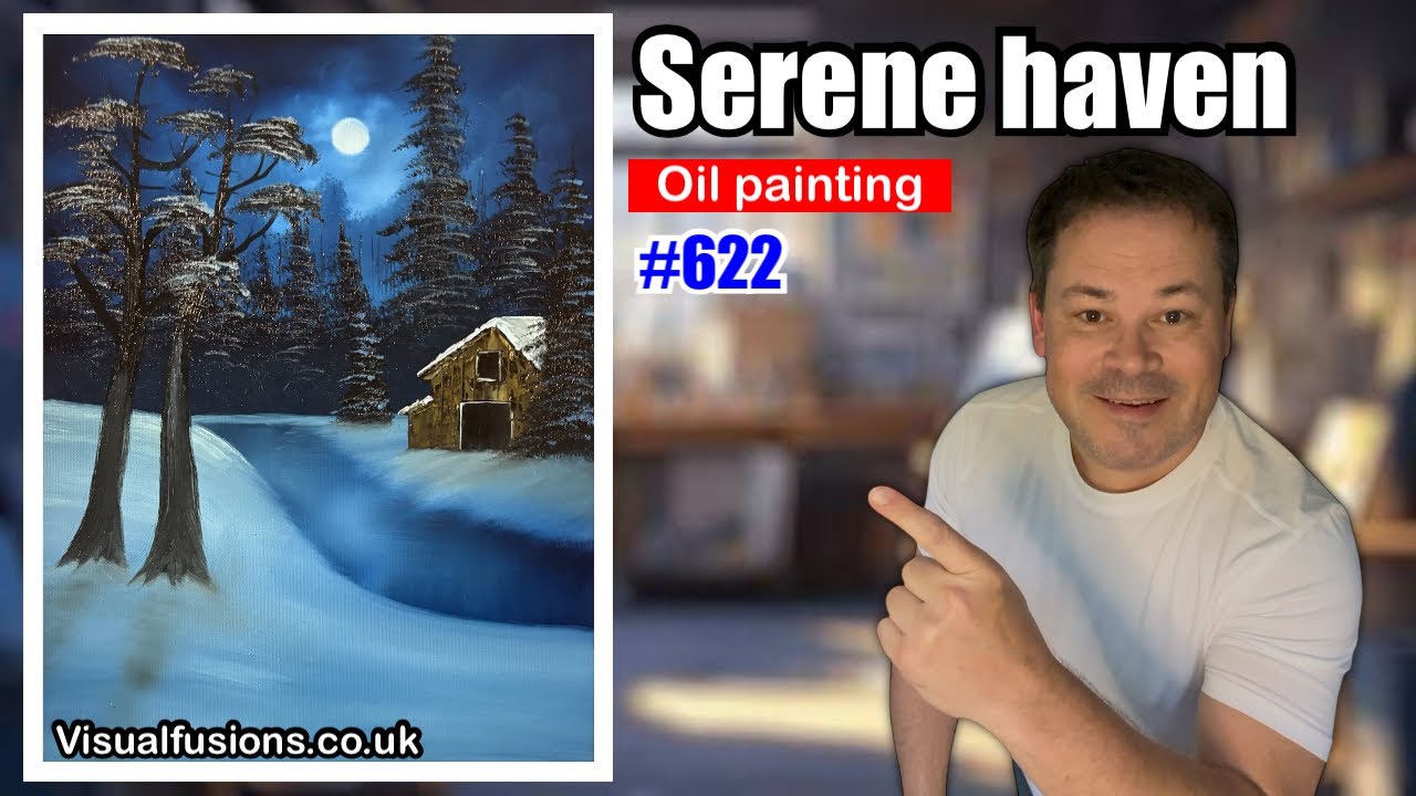 Serene Haven 🌙 | Mesmerizing Winter Night Oil Painting (#622) Full tutorial 