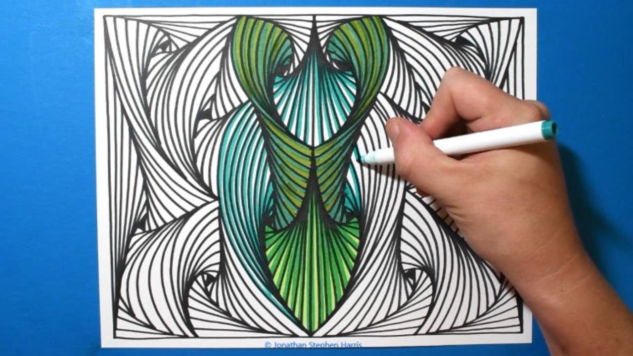 Line Illusion #15 / Curative 3D Pattern / Relaxing Spiral Drawing / Color Art Therapy