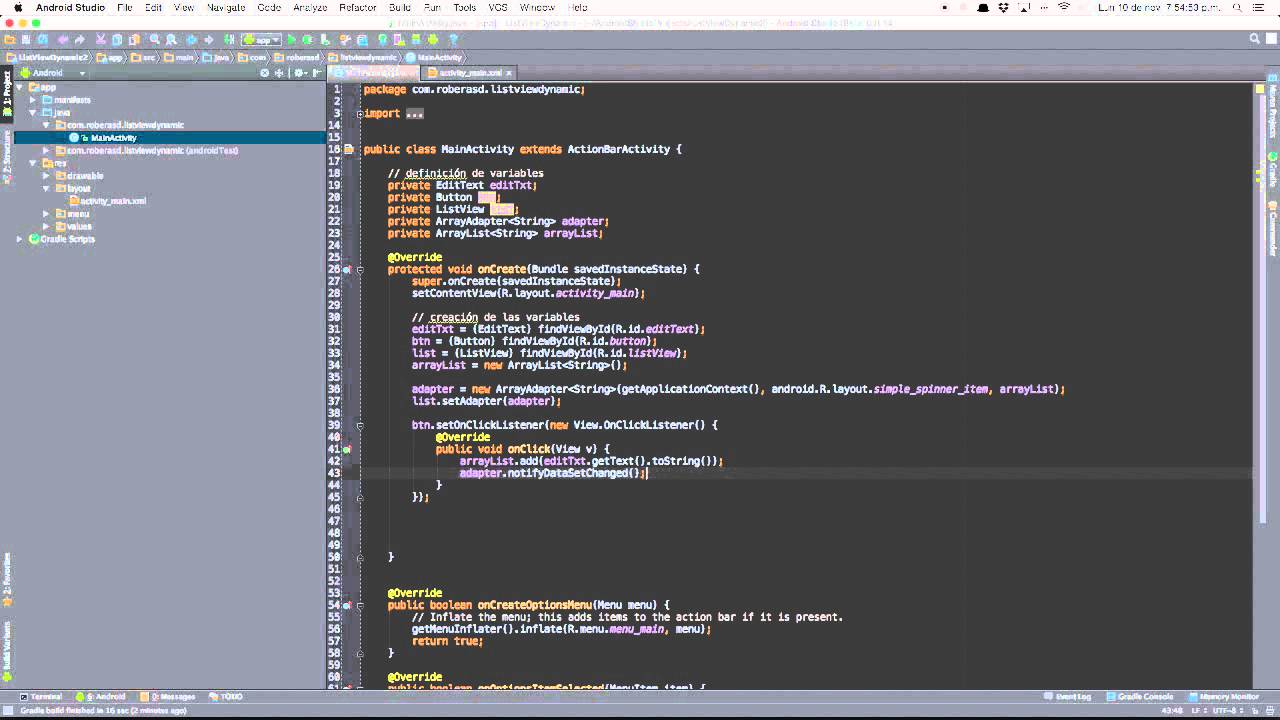 Android - &iquest;C&oacute;mo crear un ListView con datos din&aacute;micos en Android Studio?