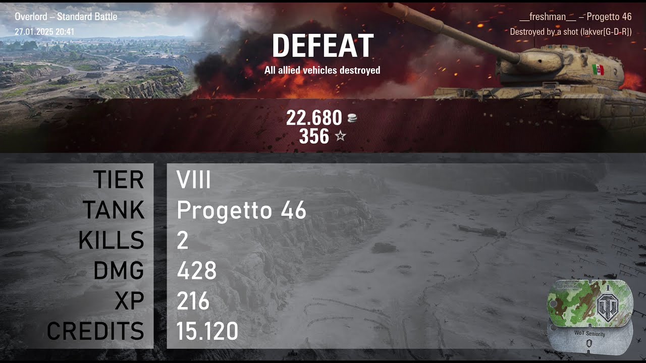 [1777] Progetto 46 / 2 kills / 428 dmg / 216 xp / 15.120 credits || World of Tanks
