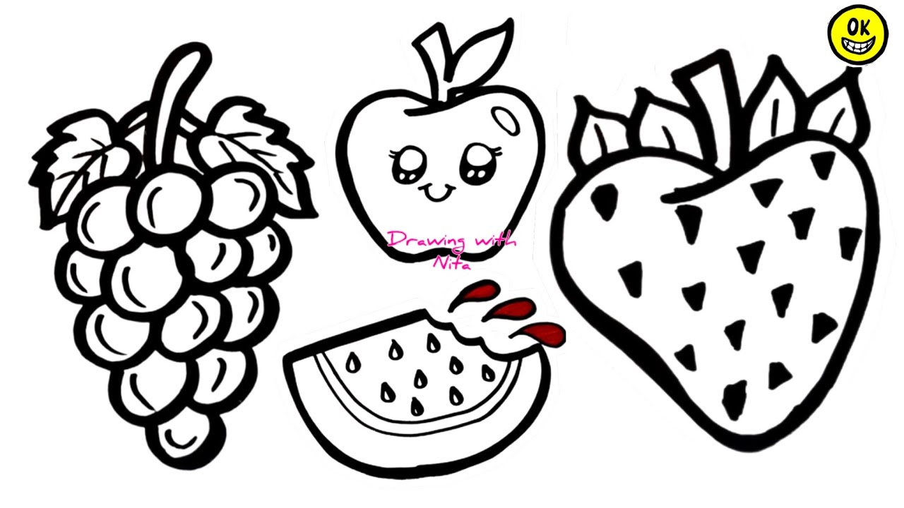 Healthy Fruits 🍇 🍉 Drawing, Colouring for kids, Drawing for kids, Easy Drawing for kids, Drawing