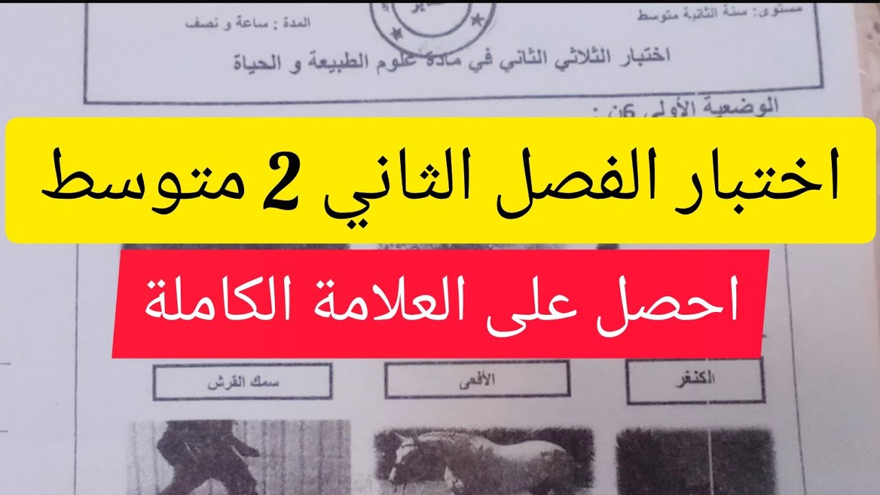 اختبار الفصل الثاني علوم طبيعية السنة الثانية متوسط 2023👍