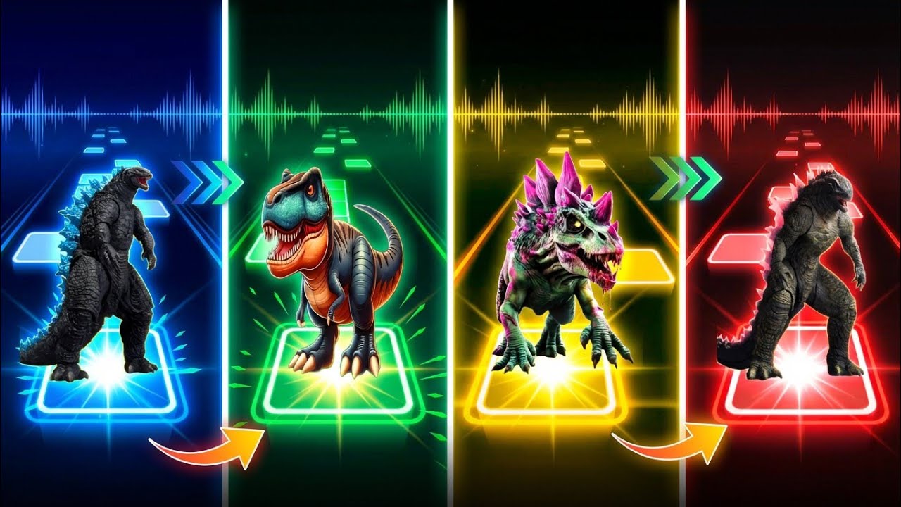 Dino Tiles Hop Battle 🦖⚡ | Who Wins the Neon Track?