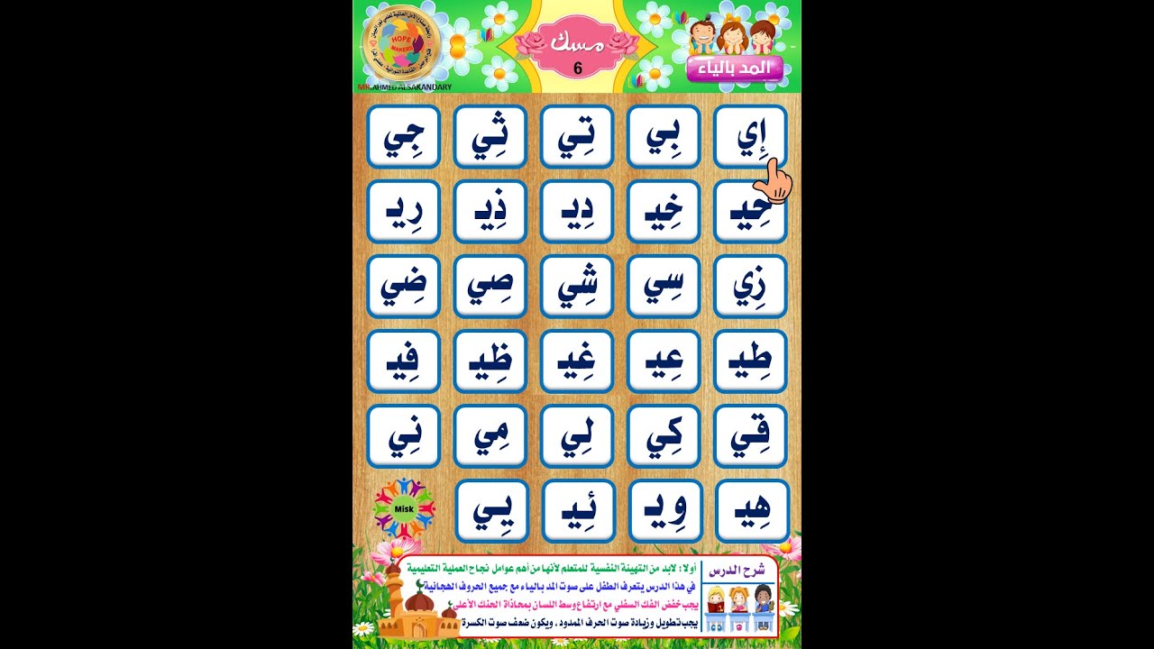 طريقة تهجئة حروف الهجاء مع المد بالياء