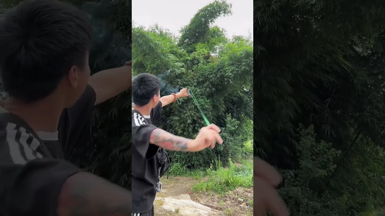 The slingshot breaks the bamboo with one shot#shorts #foryou #slingshot #outdoor #handmade