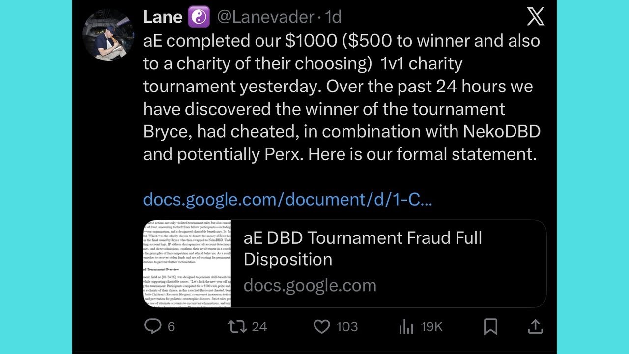DBD Twitter: a Tale of a Charity Tournament Cheater