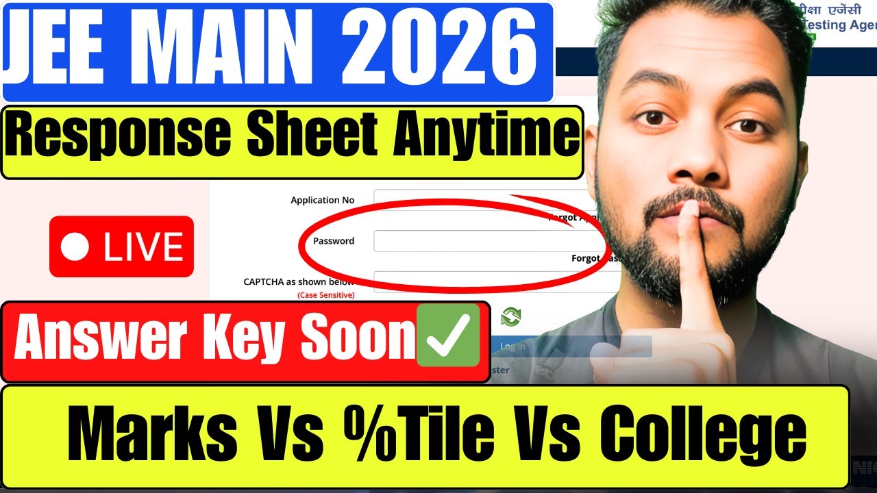 LIVE🔴Urgent Response Sheet OUT Anytime Today?|JEE Main 2026 Answer KEY|Marks Vs Percentile JEE Main