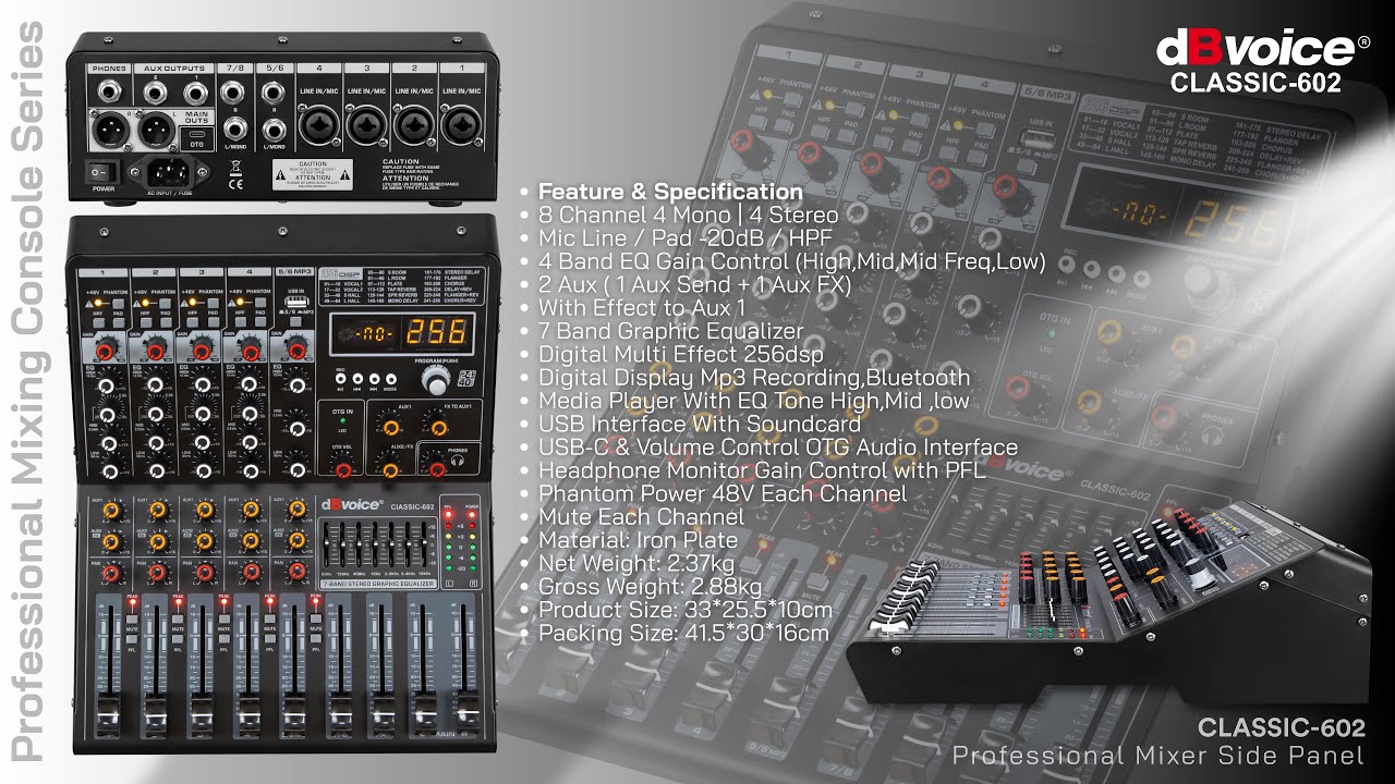 Mixer 900Ribuan Fitur Melimpah 4Tone 256Dsp dan Sudah OTG USB-C | dBvoice CLASSIC-602