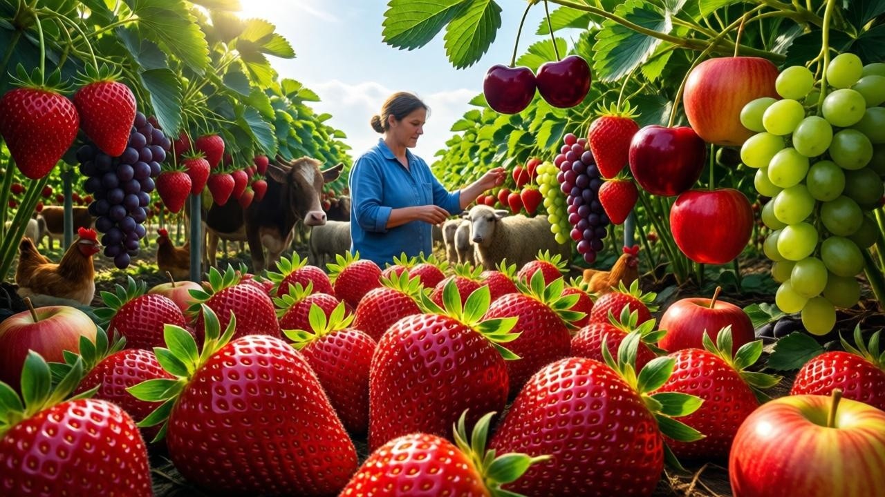 ASMR Strawberry Picking (So Relaxing) + Happy Chicken Sounds 🐔🍓 | Slow Living in Switzerland (4K)