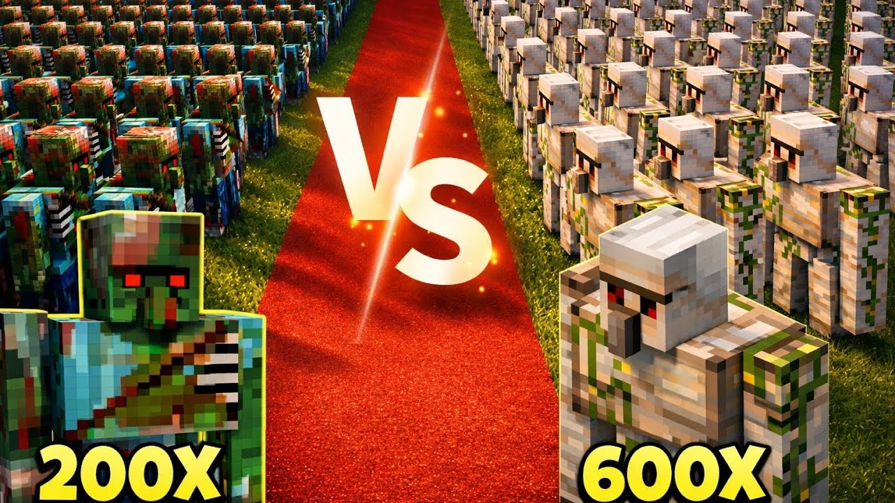 200 Mutant Zombie Villagers vs 600 Iron Golems – Who Wins? (Minecraft Battle)
