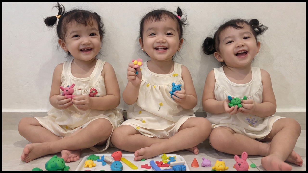 Ba bé sinh ba lần đầu nặn đất sét, cùng nhau múa hát với mẹ Yến Nhi | BA NÀNG TIÊN