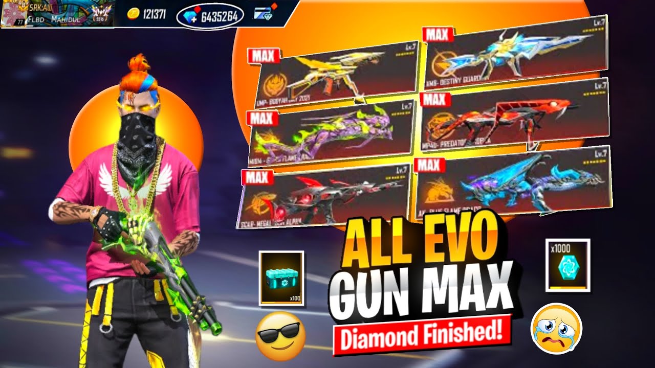All Evo Gun Max 1 Level 7 Full Max Totally কত ডায়মন্ড লাগলো Free Fire Mp5 Full Max Cobra Mp40 Max