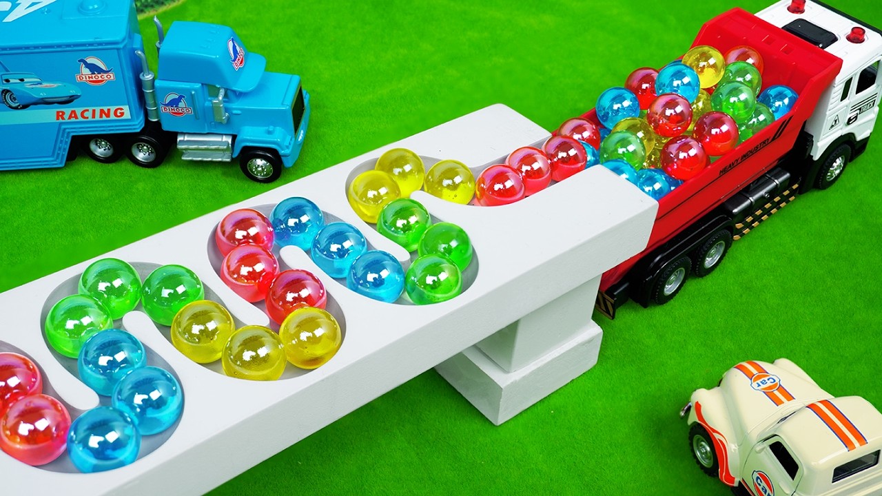 Marble Run ASMR Race ☆ HABA Slope & Dump Truck Excavator Ambulance Forklift Garbage Truck Tractors