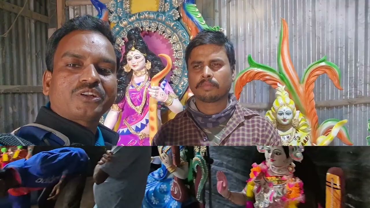 এক শিল্পীর দেবী সরস্বতীর মৃন্ময়ী প্রতিমার কারুকার্য