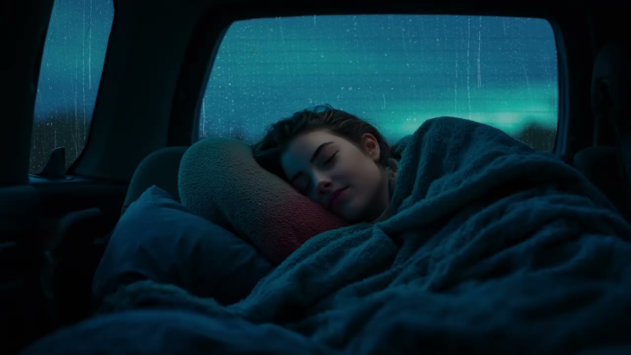 Dark Night Rain & Thunder on Car Roof for Stress Relief and Sleep