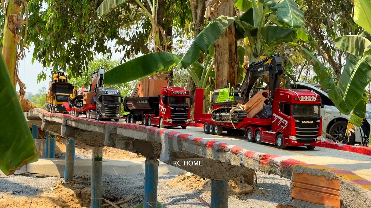 PART 23 - Rc Huina Dump Truck - Huina 1594 Excavator - Scania 770 1501 Dump Trailer Transport On Way
