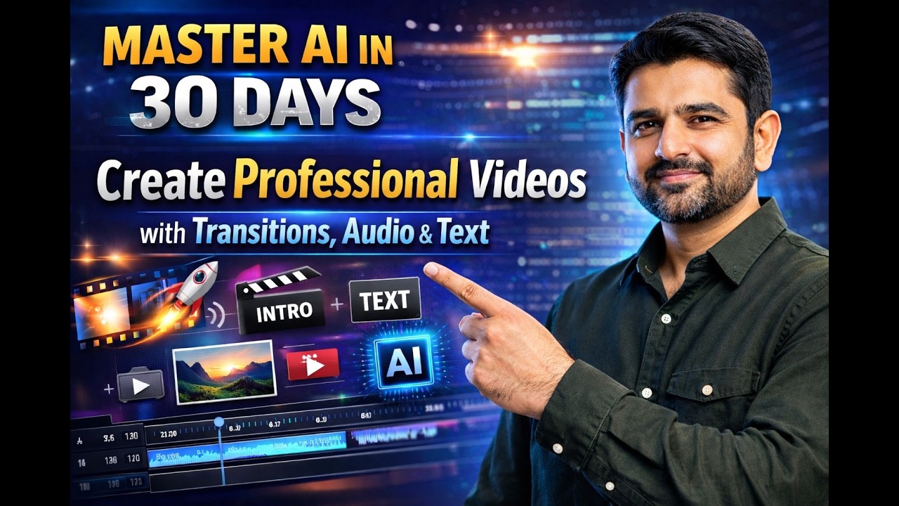 MASTER AI IN 30 DAYS | Add Transitions, Intro & Outro Audio, Text and Images to Videos