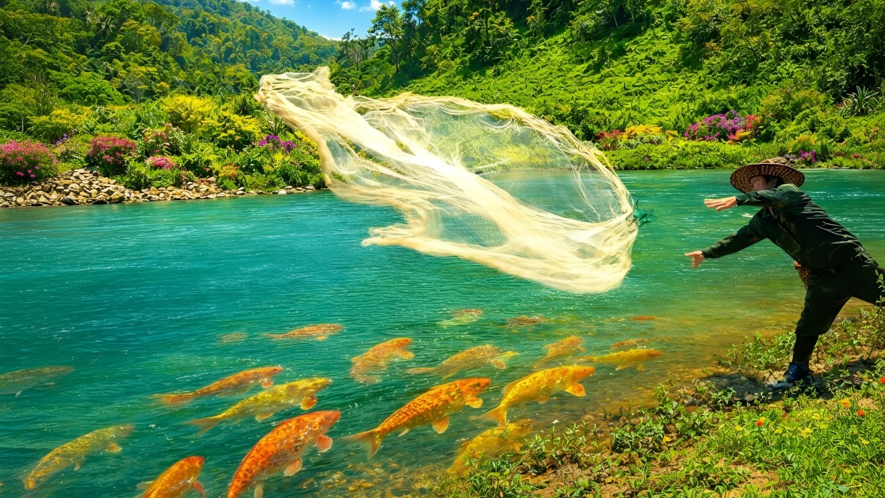 Survival journey in the jungle: Harvesting honey, catching fish, catching grasshoppers, cooking