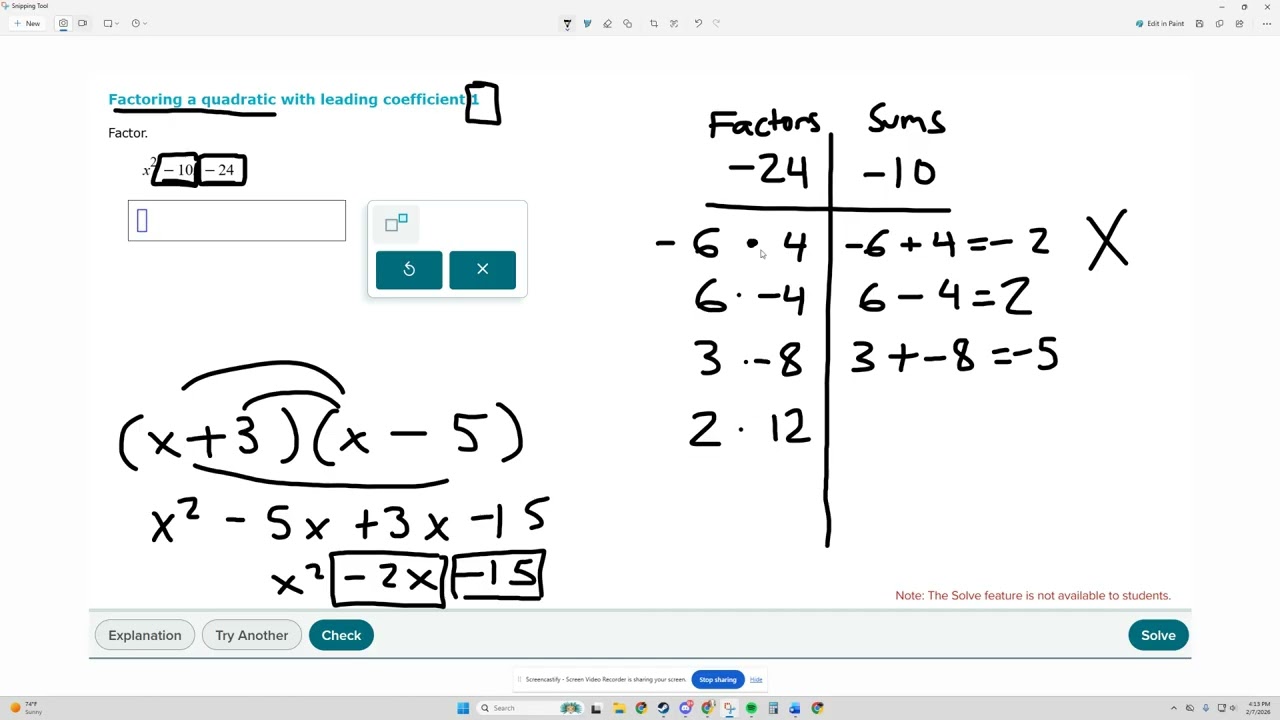 Factoring a quadratic with leading coefficient 1 (start here)
