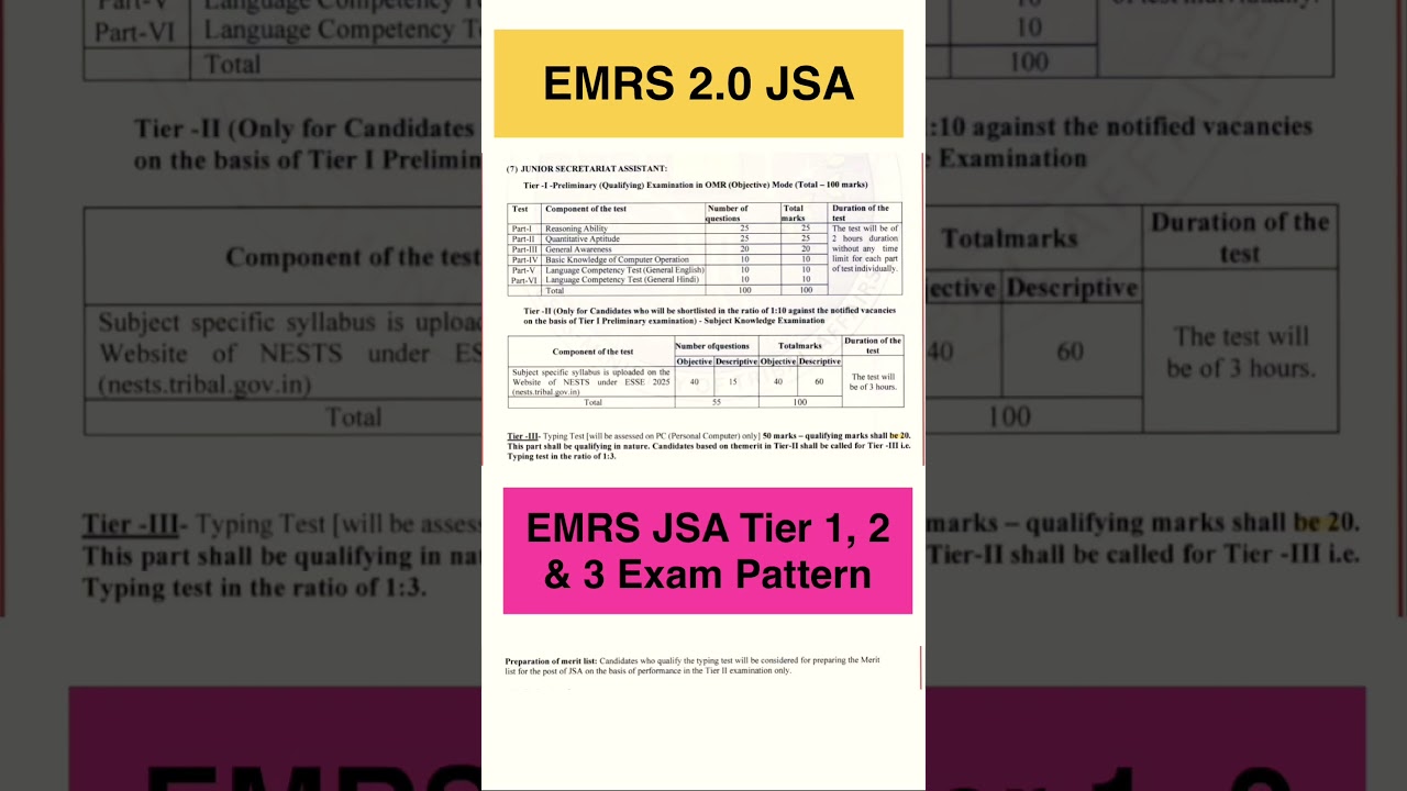 EMRS Phase 2: JSA Tier 1 & 2 New Exam Pattern ✅📚#emrs