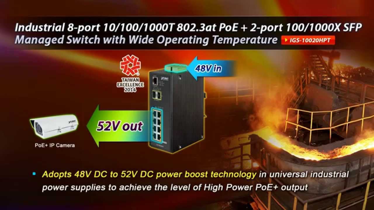 Industrial 8-port Gigabit 802.3at PoE + 2-port Gigabit SFP Managed Switch (IGS-10020HPT)