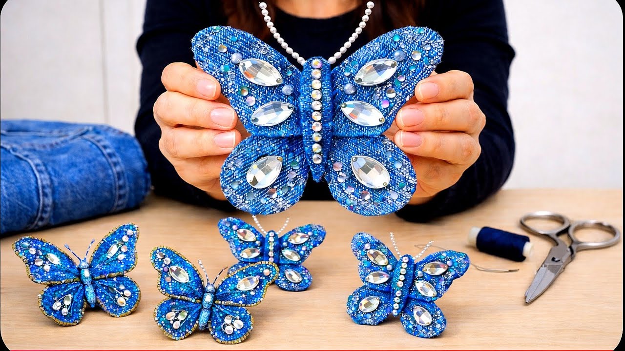 Stop! 🛑 Recycle Your Old Jeans Into This 🦋 Sparkly Denim Butterfly DIY