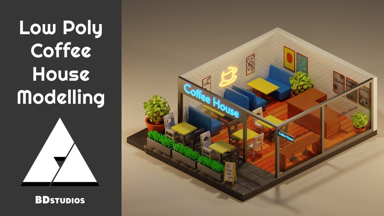 Low Poly Coffee House in Blender 3.1 - 3D Modelling and Rendering