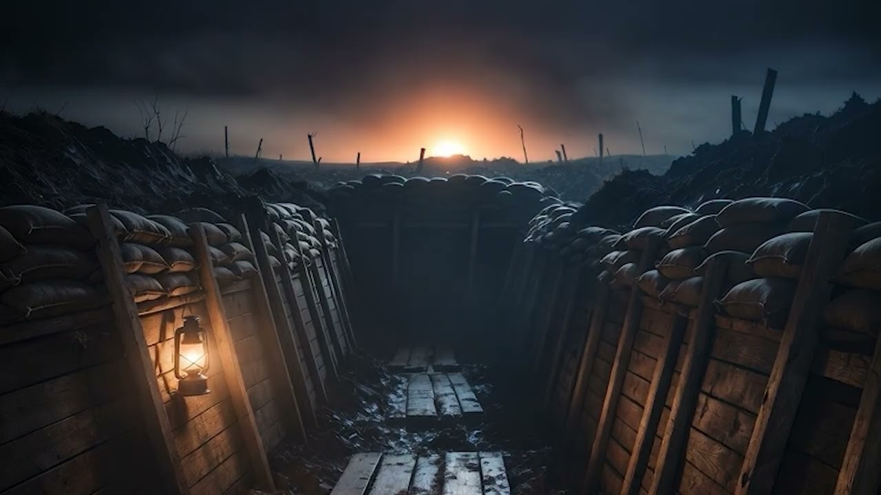 WW2 Trench Night Ambience for Deep Sleep 🌙 Lantern Light & Distant Battlefield Sounds (3 Hours)
