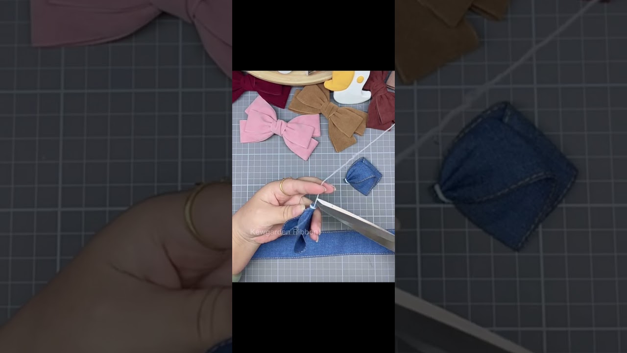 Denim ribbon diy hair bow