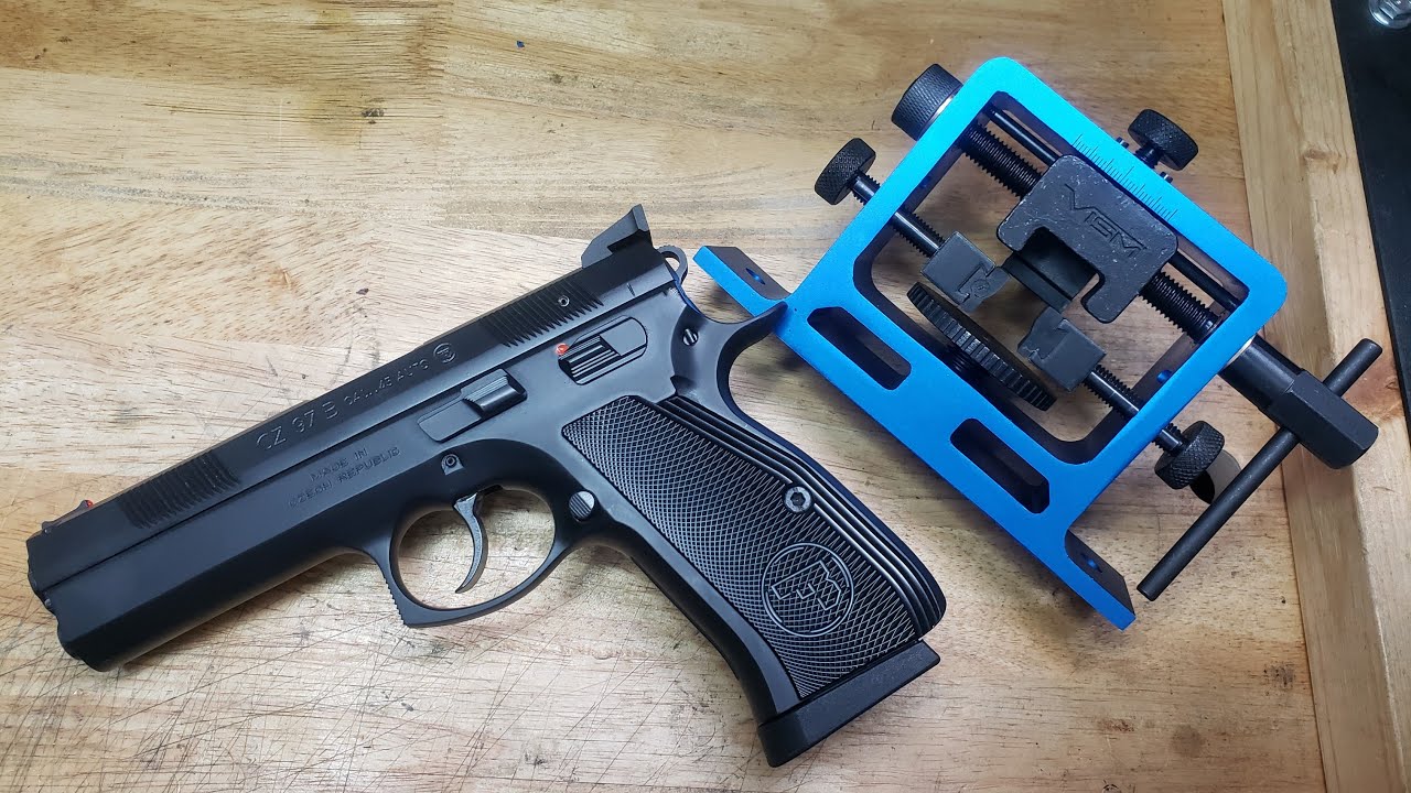 Rear sight replacement of CZ 97B with review of Nc Star Universal Pistol Rear Sight adjustment  tool