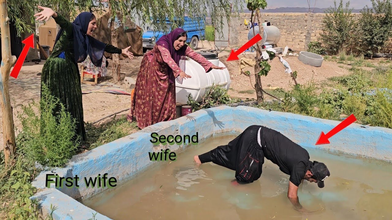 The second wife who throws her husband into the pool