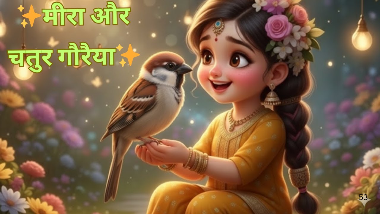 🐦 मीरा और चतुर गौरैया 🌼 बुद्धि डर पर जीतती है 💡 #hindikidsstory