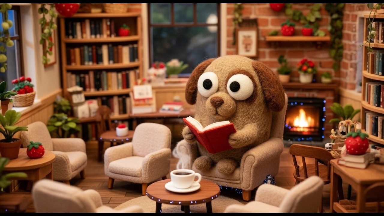 Cozy Strawberry Library 🍓 Rainy Night Lofi Jazz ☕ | Study, Focus & Relax Music