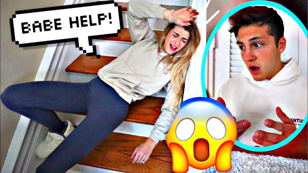 FALLING DOWN THE STAIRS PRANK ON FIANCE! *CUTE REACTION*
