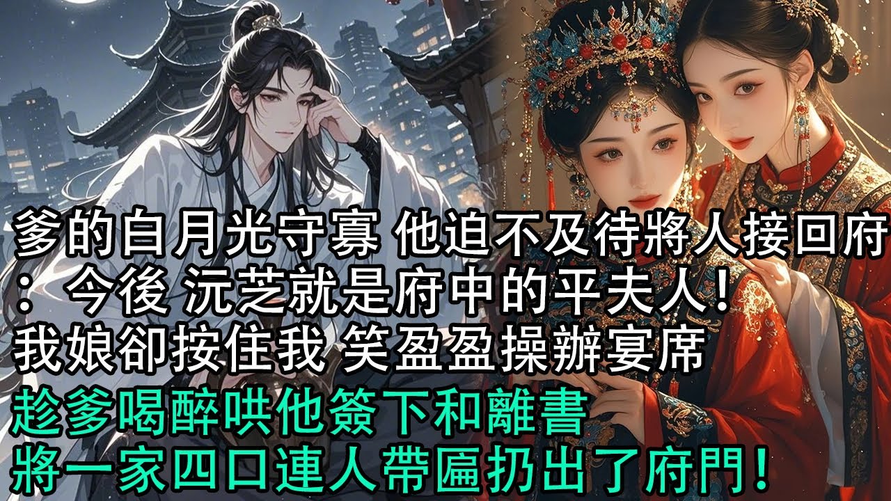 【一口氣看完】爹的白月光守寡 他迫不及待將人接回府：今後 沅芝就是府中的平夫人！我娘卻按住我 笑盈盈操辦宴席，趁爹喝醉哄他簽下和離書，將一家四口連人帶匾扔出了府門！#古言 #有聲小說 #情感故事